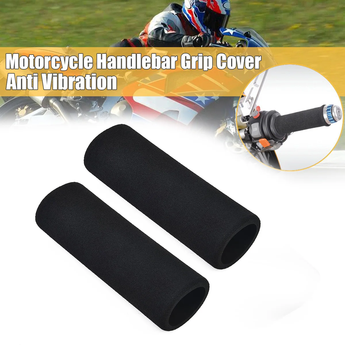 2XMotorcycleAntiVibrationHandleNewBlackSliponGripCoversMade