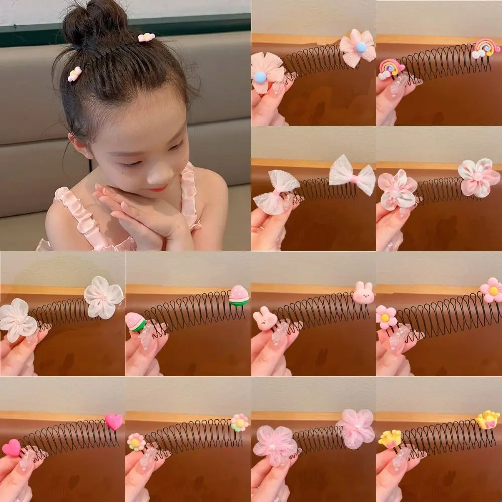 Cute Spring U Shape Hair Styling Comb Teeth Hair Wear Invisible Extra Hair Holder Flower Rainbow Girls