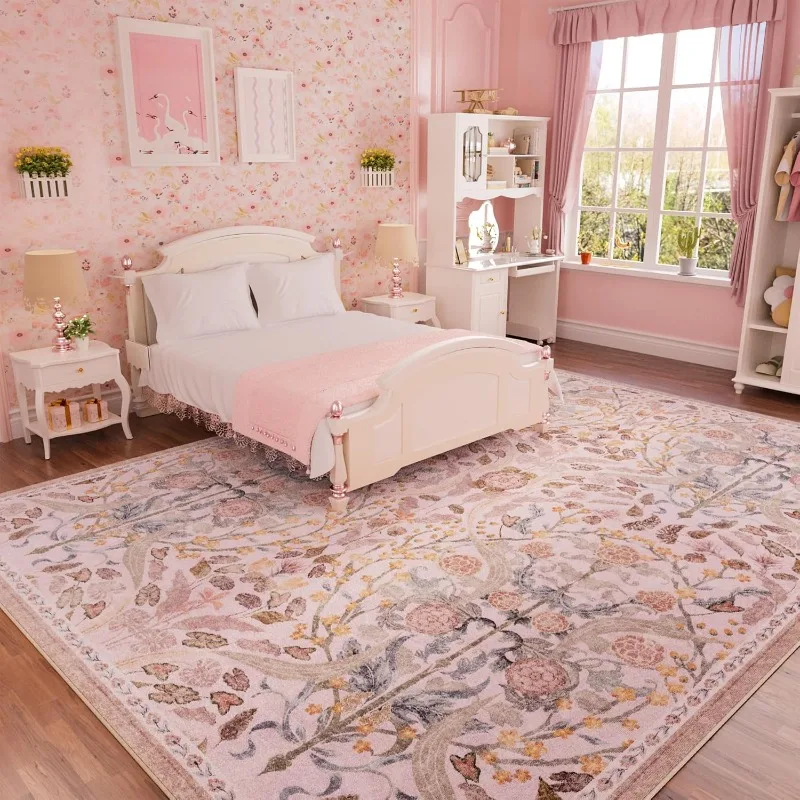 Floral Living Room Carpet European Retro Luxury Bedroom Rug Machine Washable Foldable Non-Slip Home Decoration Cloackroom Mat 러그