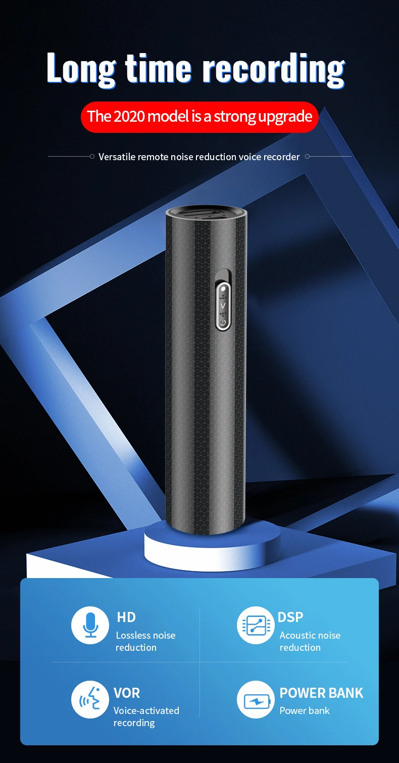 Önden görünüşü küçük sesle etkinleştirilen kaydedici