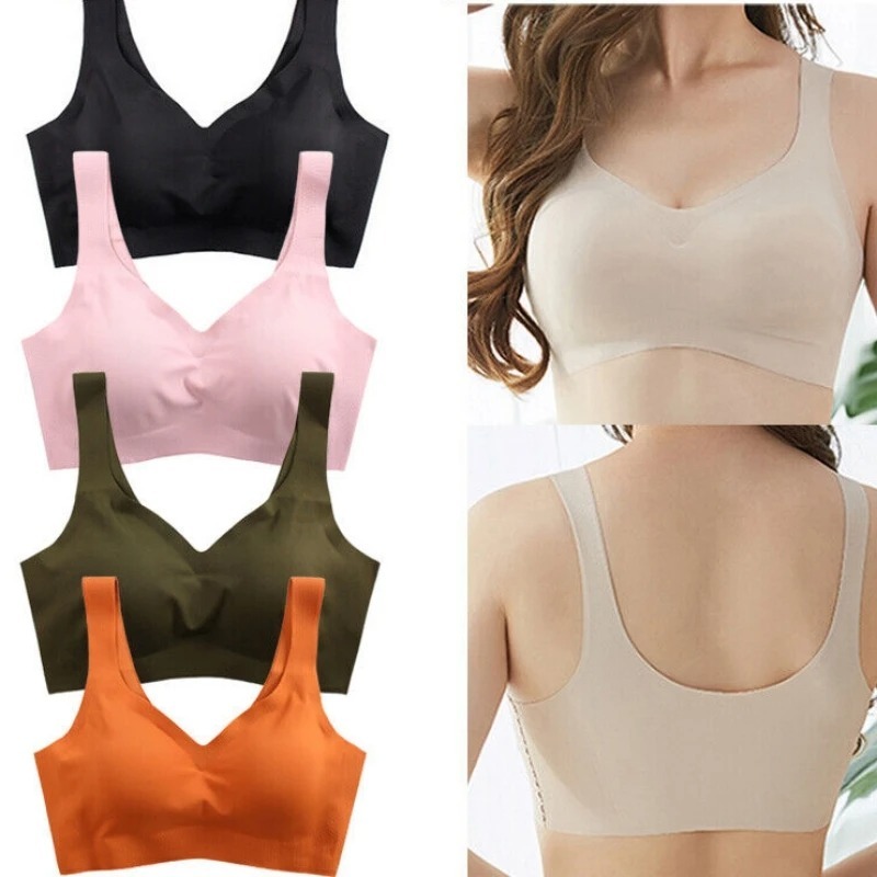 Women Non-marking Bra Underwear Ice Silk Brassiere Without Steel Ring Beauty Back Bra Sports Sleep Vest Bra Lingerie Female