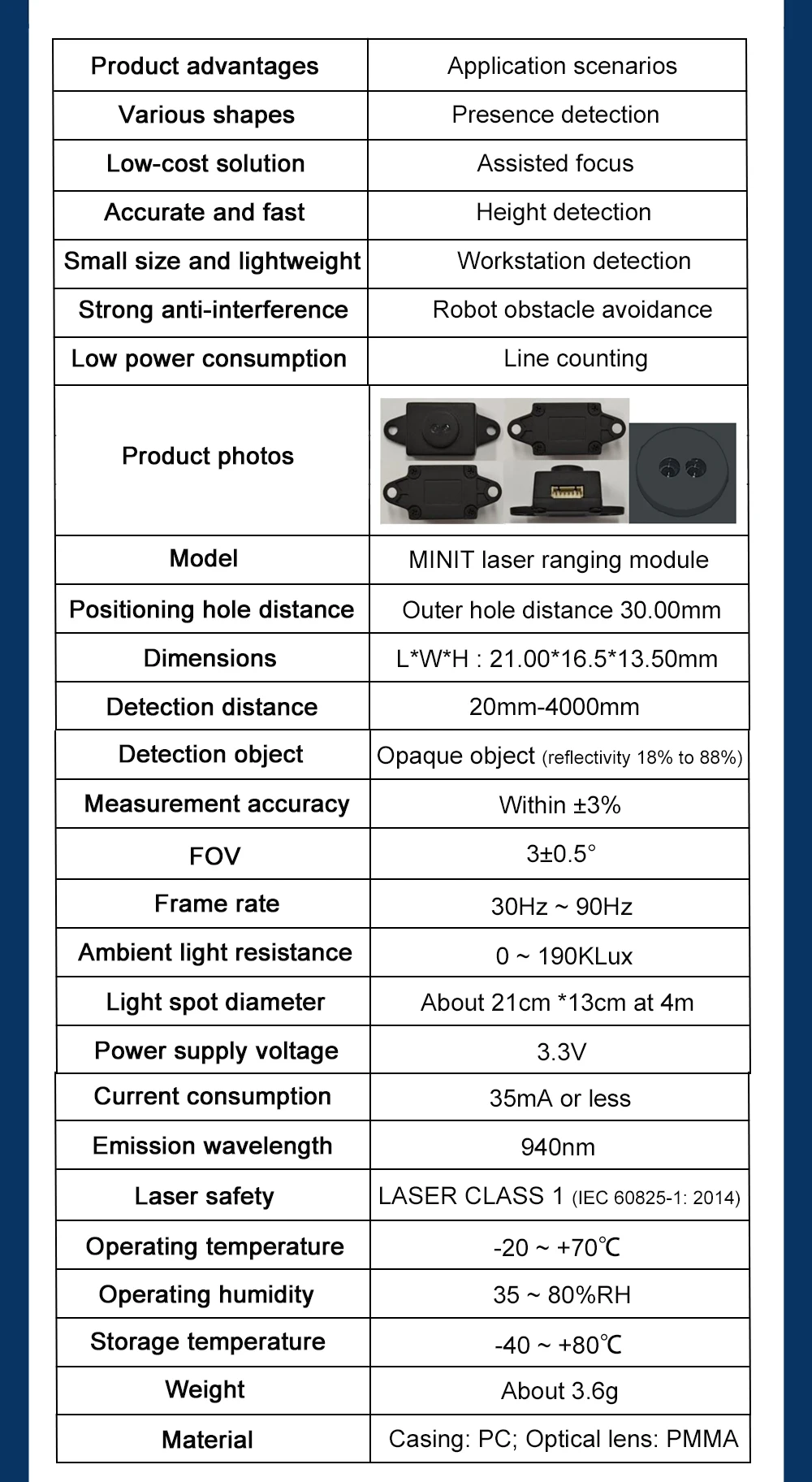 MINIT Laser Infrared Ranging Module TOF Sensor Ultra-light Accurate Small Angle