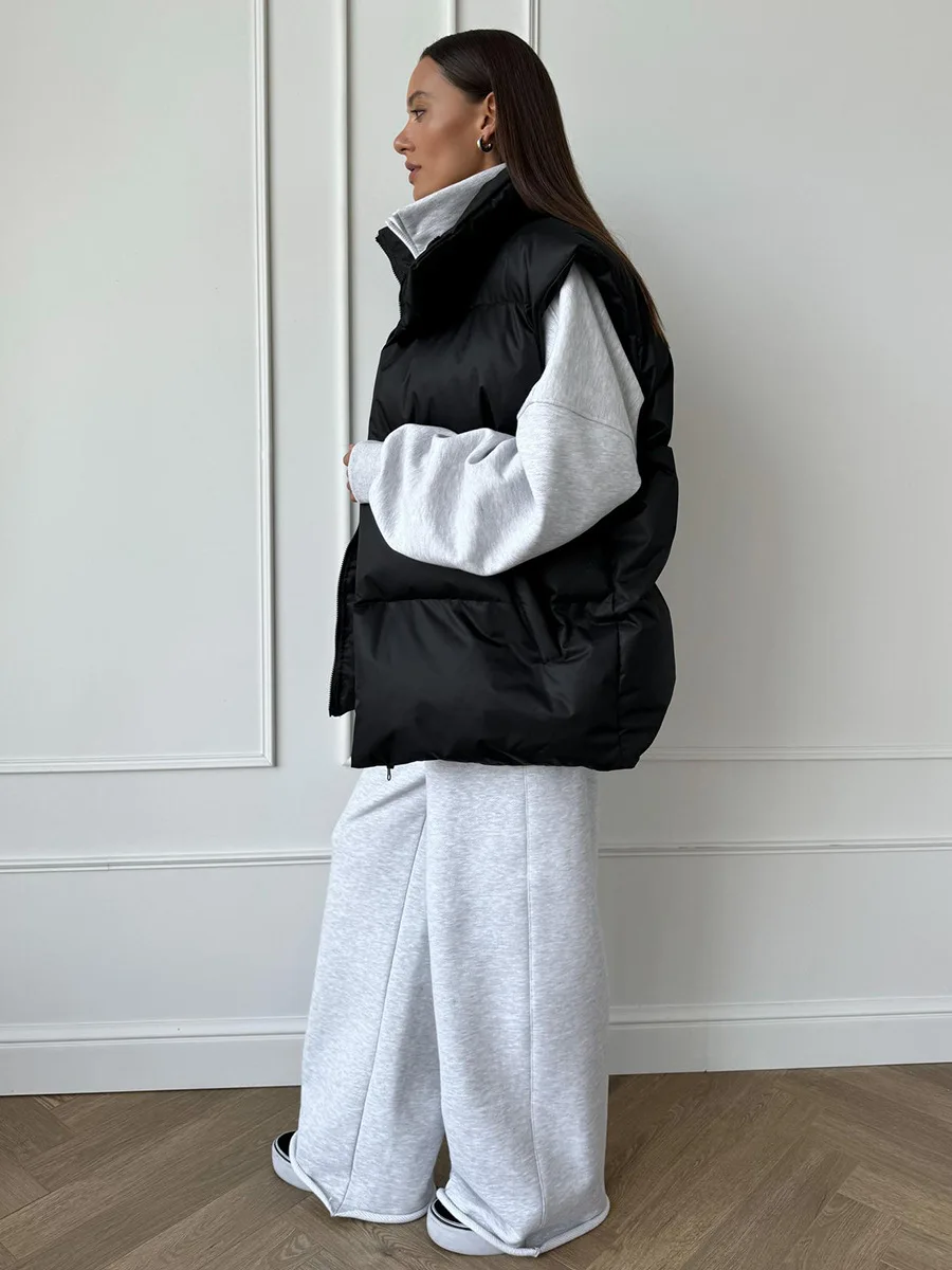 Casual Loose Sleeveless Jackets Parkas Female Winter New Streetwear Outwear For Women Lapel Tank Top Patchwork Coat