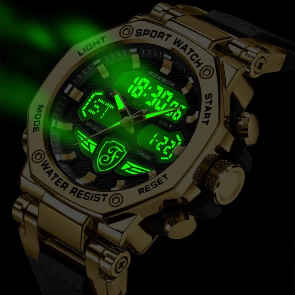 Top Brand Watches for Men 50M Waterproof Clock Alarm Reloj Hombre LCD Dual Display Wristwatch Quartz Military Sports Mens Watch