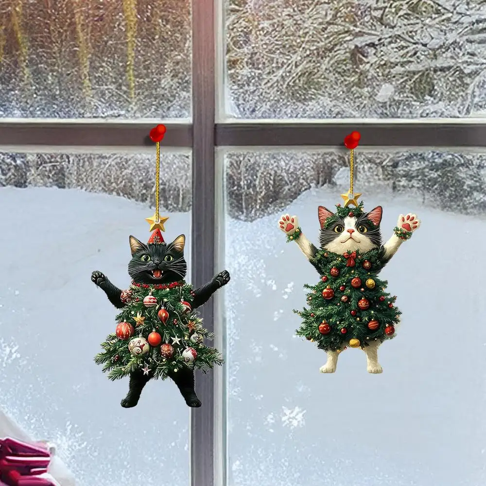 Cute Cat Christmas Tree Pendant - Hanging Ornament for Car and Backpack
