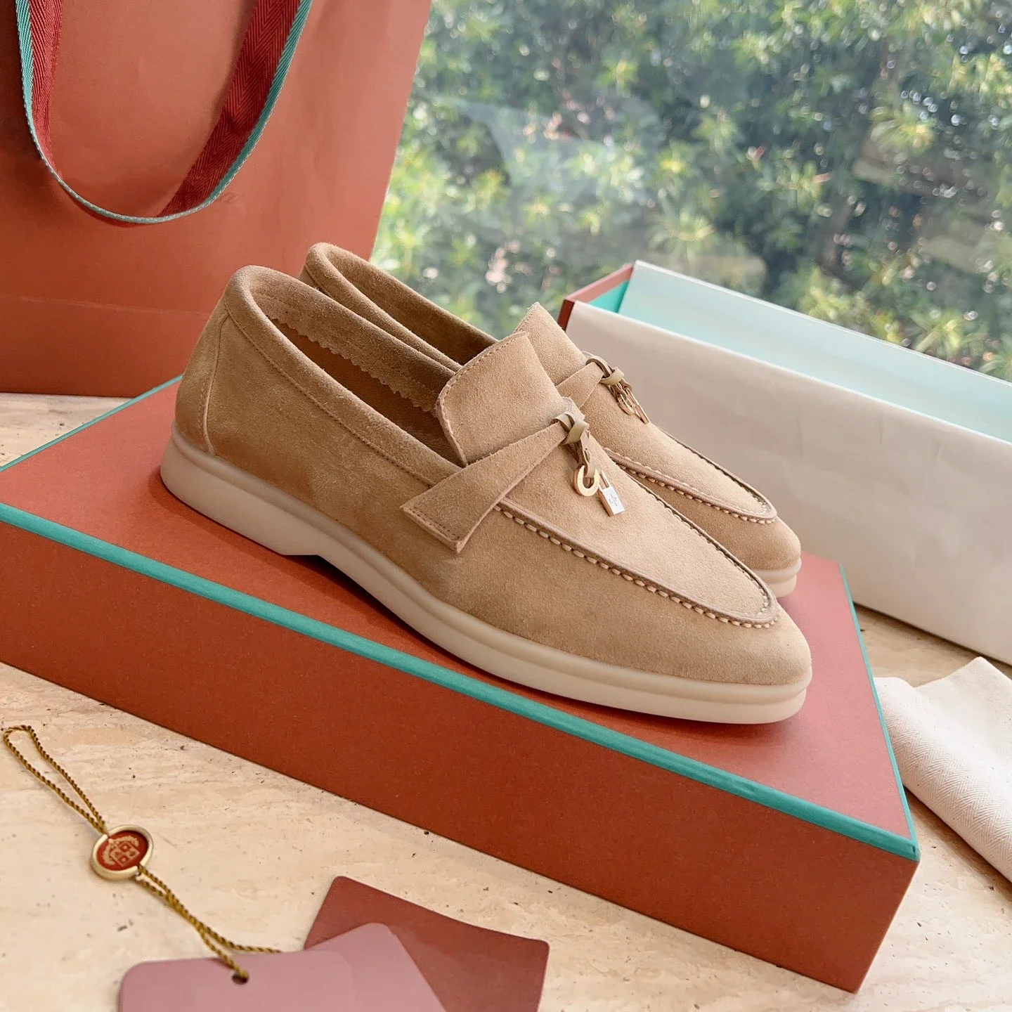 

Shoes For Women Size35-45 Natural Kid Suede Couple Loafers Low Heels Metal Decoration Autumn Designer Men Shoes Zapatillas Mujer
