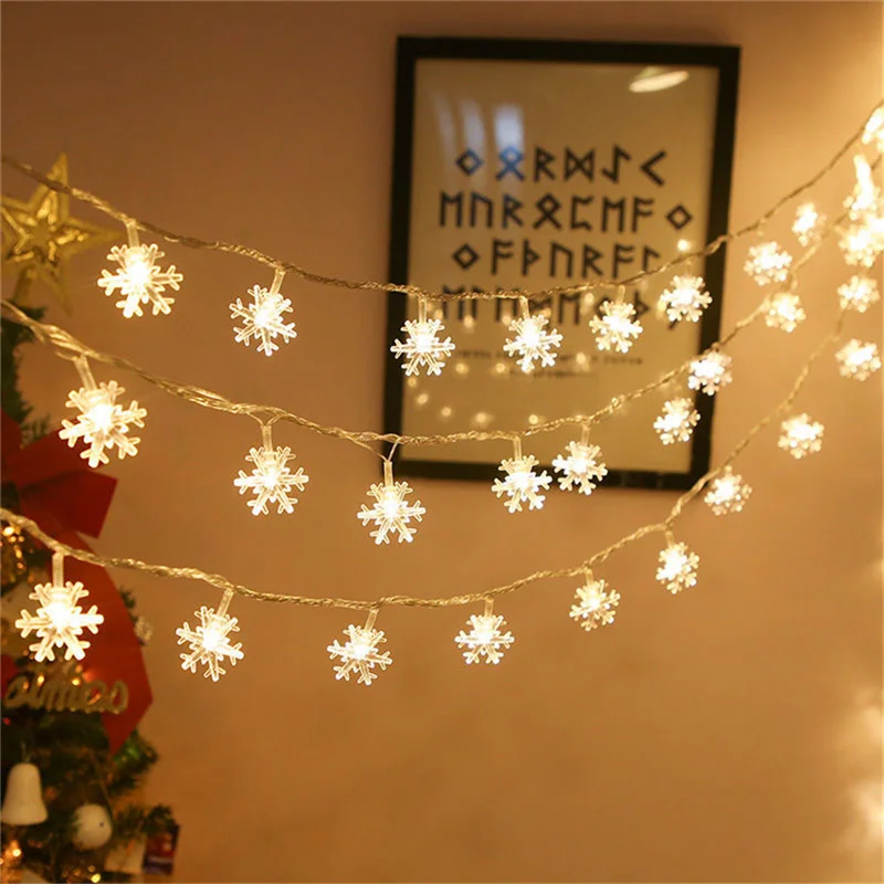 Holiday Lighting 6M 10M LED Christmas Lights Garland Battery Operated Snowflakes Fairy String Lights for Party Xmas Tree Decor