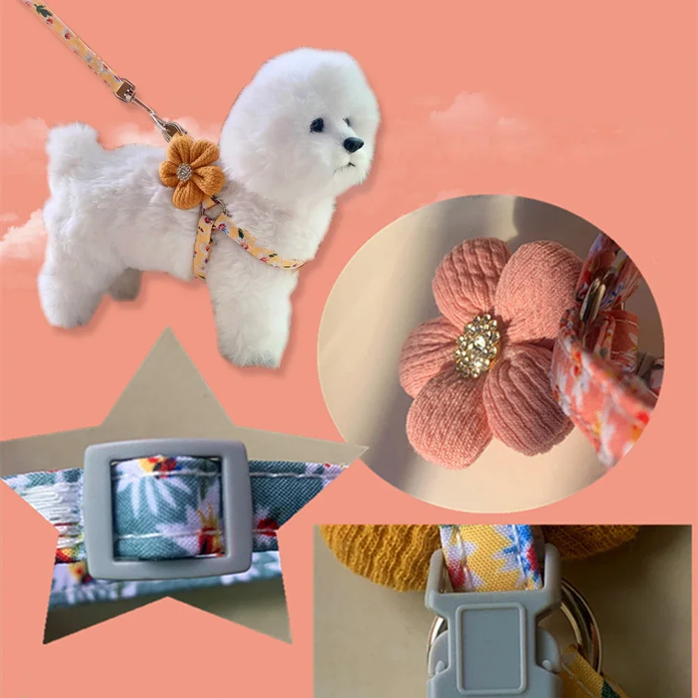 

Fashion Plaid Dog Harness Leash Adjustable Nylon Pet Chest Back Traction Rope Small Daisy Print Cat Leads Pet Supplies 2023