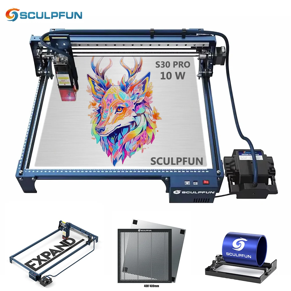 SCULPFUN S30 PRO 10W Laser Engraver with Honeycomb & Replaceable Lens Engraving Machine Y-Axis kit for 935x400mm Engraving Area