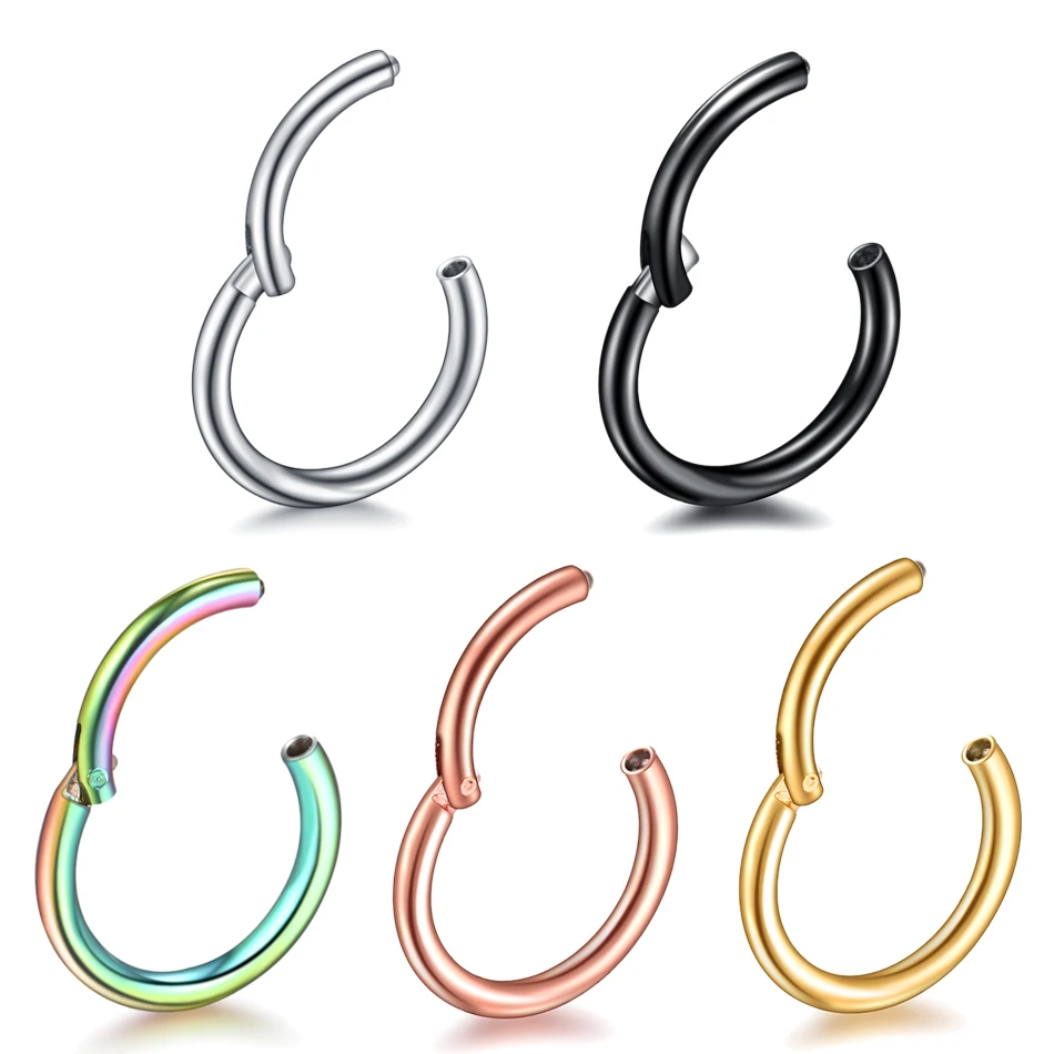1Pc 316L 스테인레스 스틸 코 Septum Clicker 힌지 세그먼트 링 코 고리 립 귀 연골 귀 헬릭스 바디 피어 싱 쥬얼리