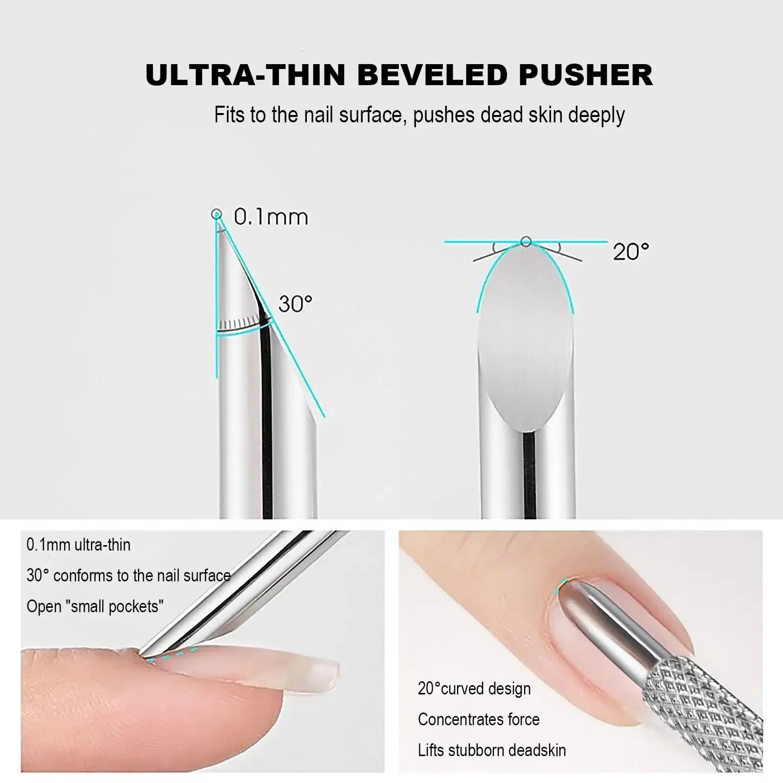 Cuticle Remover Exfoliation Nail Pusher Double-Headed Stainless Steel Prep Tool Clean Dead Skin Circle Bevel Shovel Manicure Pen