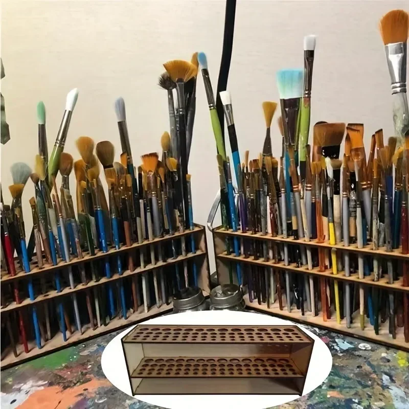 1pc Spacious Modern Wooden Paint Brush Holder-Multi-Slot Organizer with Removable Art Pen Holder,Durable Artist Tool Storage 3