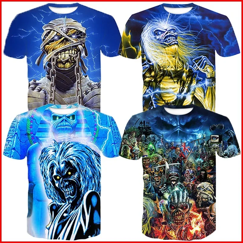 

Summer Hip-hop Skull Short-sleeved T-shirt Fashion Men's Music Band 3D Printing T-shirt Male and Female Oversize Clothing