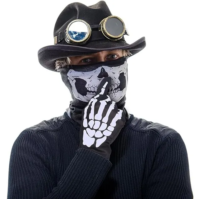 Halloween Skull Gloves Lightweight Full Finger Skeleton Cycling Gloves Costume Cosplay Equipment Accessories for Men Women Kids 4