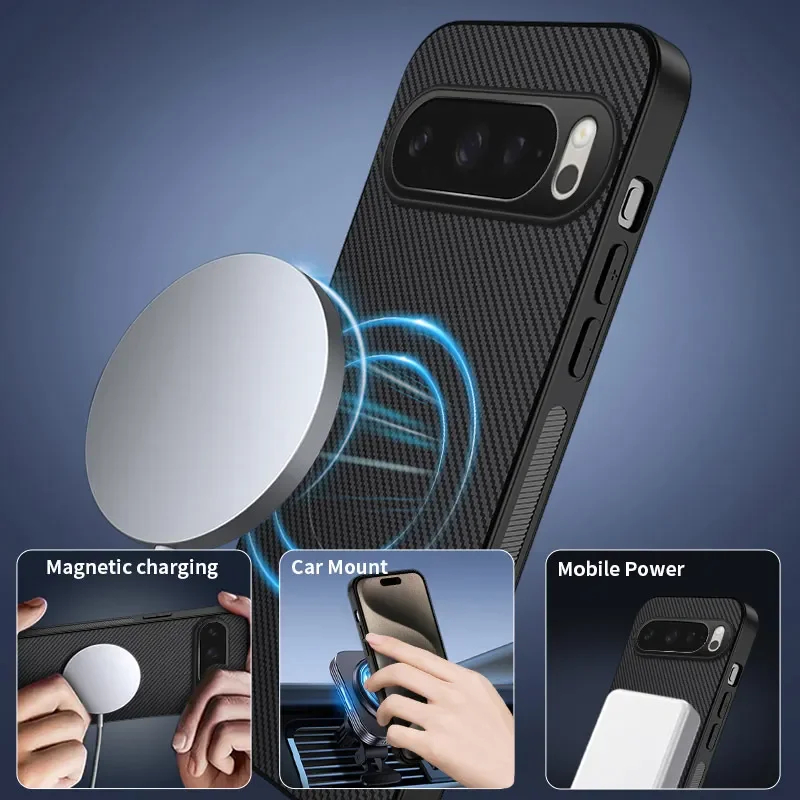 Premium Carbon Fiber Magnetic Wireless Charging Shockproof Case - Luxury Edition