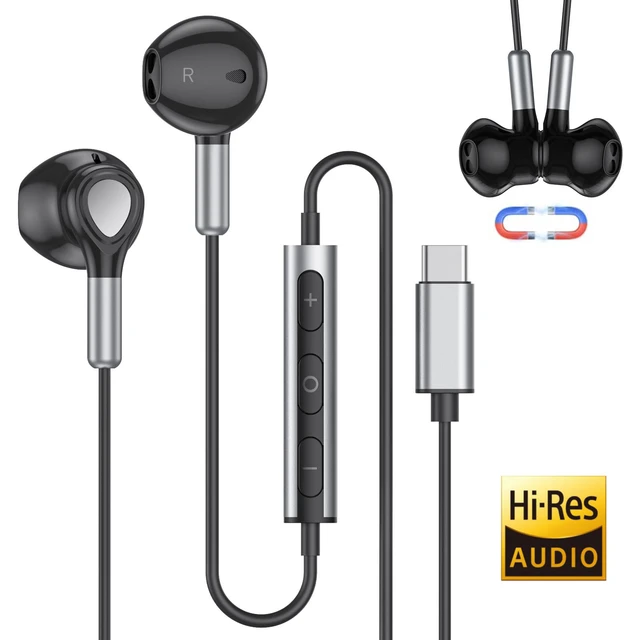 Auriculares USB-C con cable, cascos HiFi con micrófono, graves