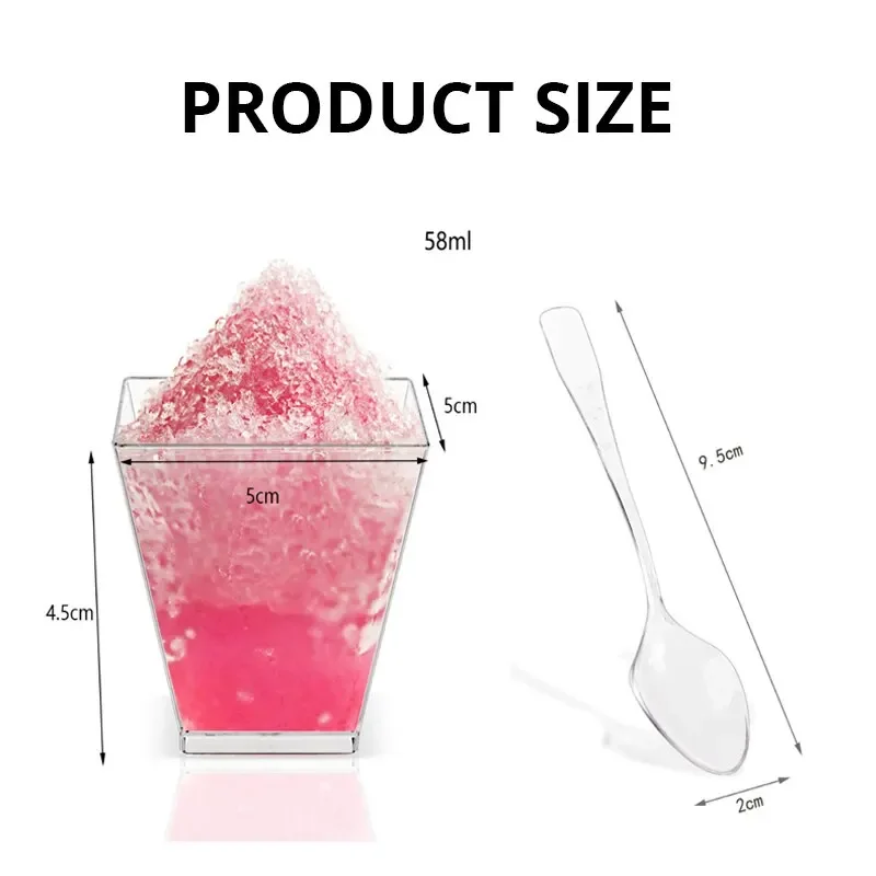 20 X 2oz Square Mini Plastic Cups With Spoons Clear Parfait Appetizer Cup for Tasting Party Desserts Appetizers
