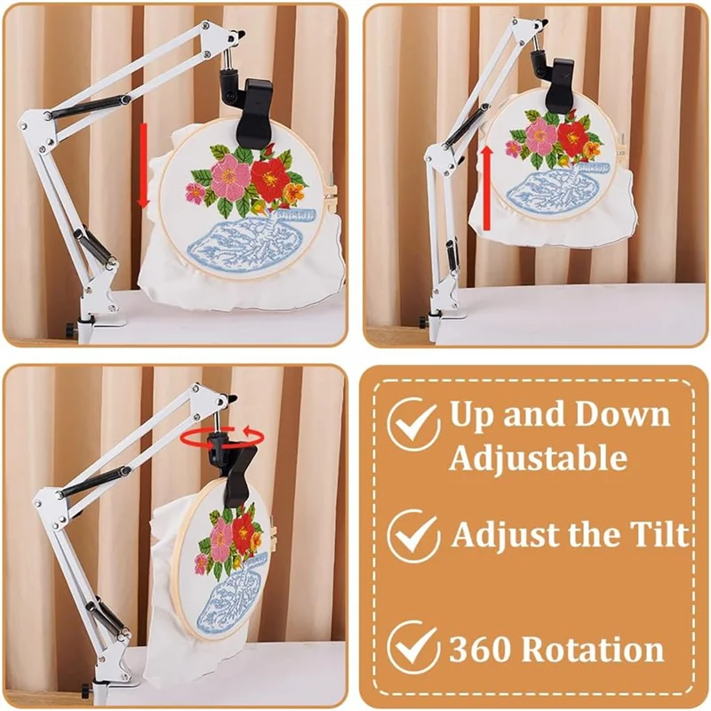 A88K-White Embroidery Stand Kit 8Mm Hole Hand Embroidery Stand 360 Degree Rotating For Hoop