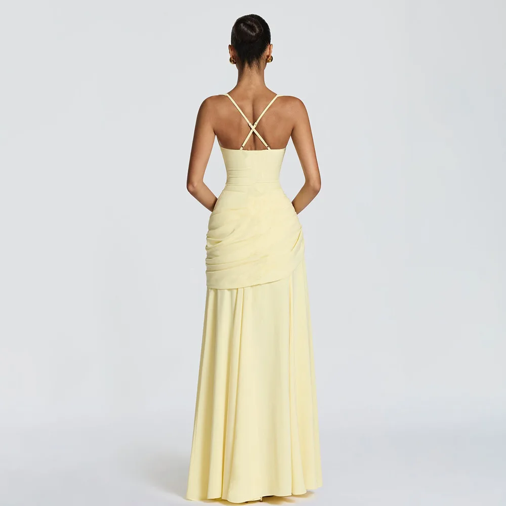 Elegante Abito Lungo Monocolore Senza Maniche con Vita Stretta, Vestito da Donna Elegante e Raffinato Senza Spalline, Abito da Sera Lungo fino al Pavimento - immagine 2