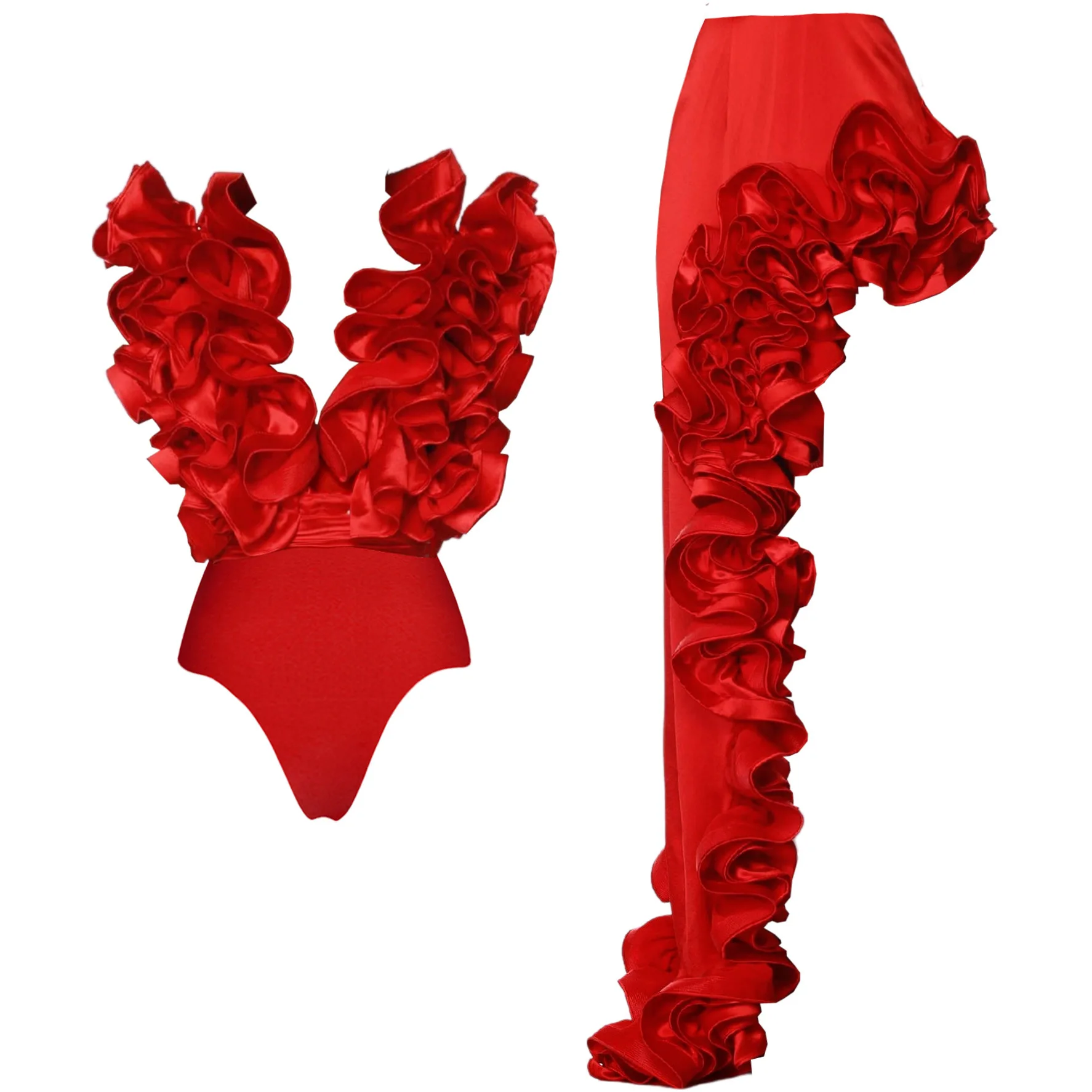 2024 Swimsuit Women's Lace V-neck Irregular Skirt Swimsuit Set Summer Fashion New Ladies Sexy Ruffle Swimming Sets Hawaii
