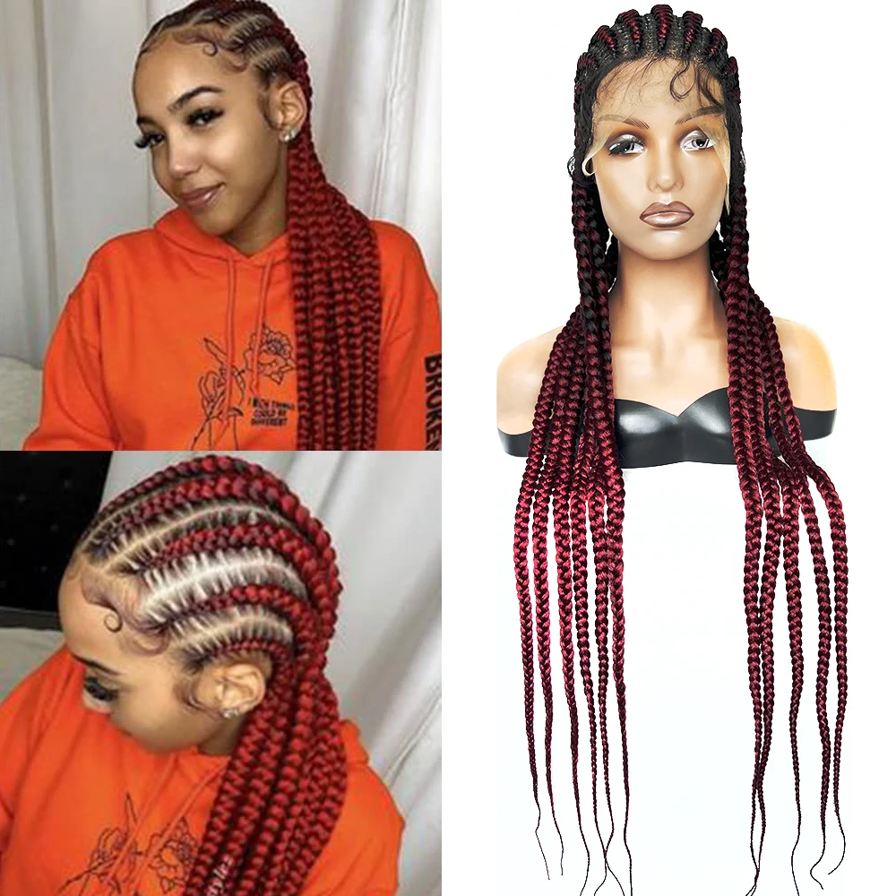 

Full Lace Wigs 36" Box Braided Wig Cornrow 11 Braids Lace Wigs Synthetic Knotless Box Braids Lace Front Wigs for Black Women