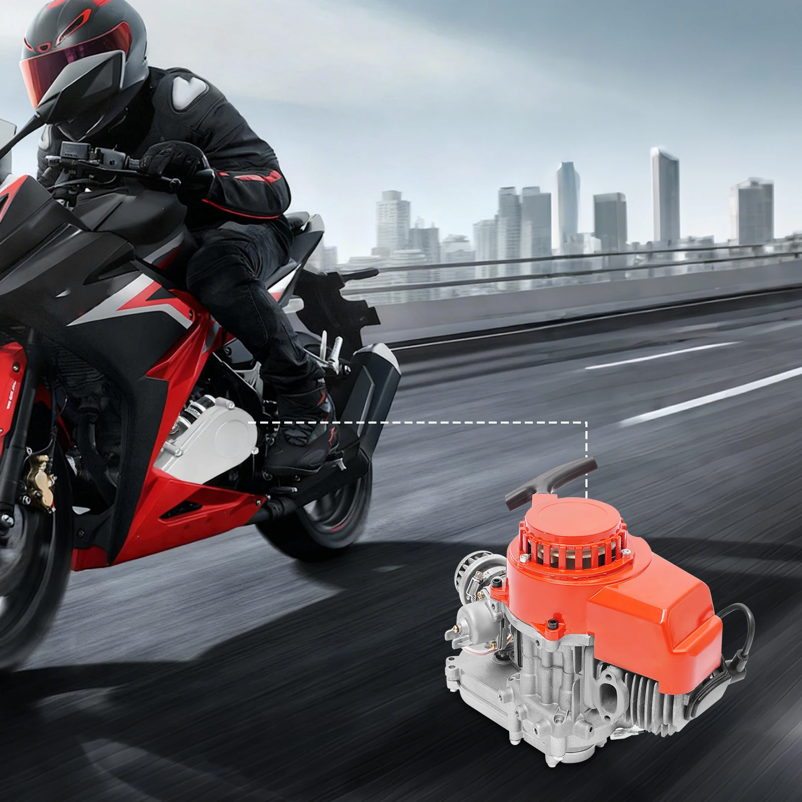 49cc Zweitaktmotor Einzylinder Seilzugstart Benzinmotor für Mini Dirt Bike ATV Roller Pocket Bike, Max. 7000 U/min – Detail 3