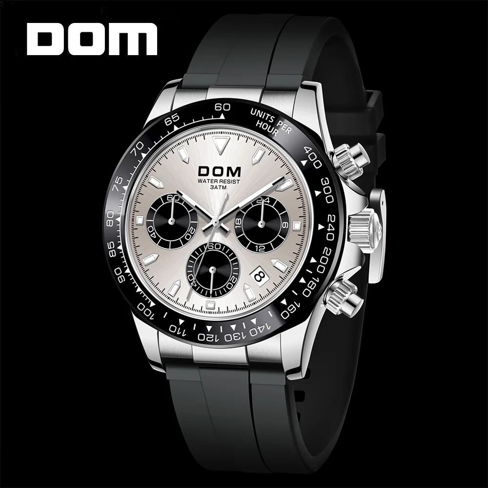 DOM Multi function Quartz Watch Men Automatic Date Wristwatch Stainless Steel Silica gel Waterproof Sport Chronogra watch M-1568 personalized engraving bracelet type 1 diabetes stainless steel negative ion inlaid magnetite silica gel men s student bracelets