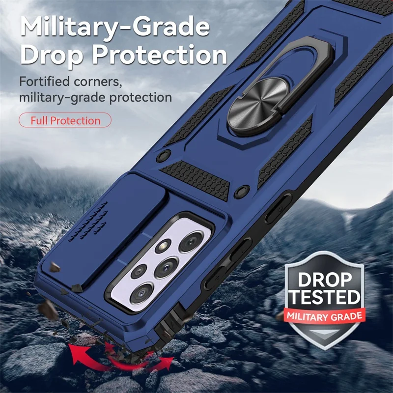Shockproof Slide Camera Armor Case with Car Magnetic Holder Ring for Smartphone Protection