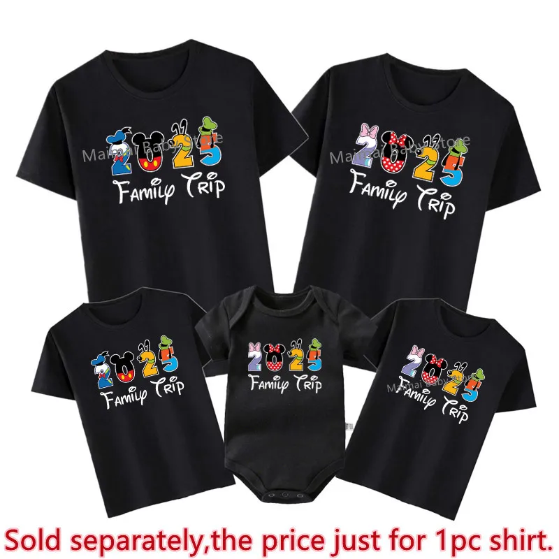 2025 Family Trip Shirts Funny Mickey Minnie Family Matching Outfits Look First Disneyland Trip Dad Mom Kids Tshirt Baby Clothes 3