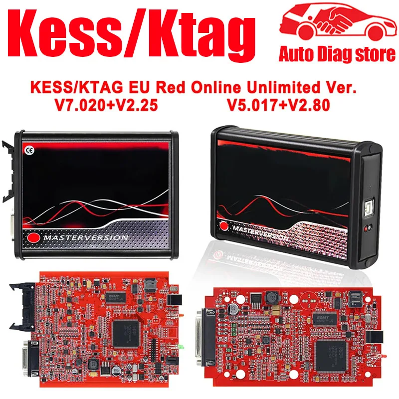 Online Unlimited Kess 2.80 Eu Red V5.017 Ktag V7.020 4 Led 2.25 Obd2 Obd2 Car Ecu Chip Tuning Kit 5.017 K-Tag Programmer Tools