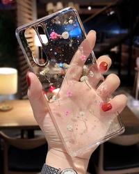 Pressed Real Dry Flowers Glitter Clear Phone Case Cover - Samsung Galaxy Note20 (Pink)