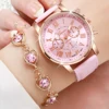 5PCS/Set Fashion Women Watch Rhinestone Heart Jewelry Set Geneva Watch Casual Leather Band Quartz Wristwatch（Without Box） 2