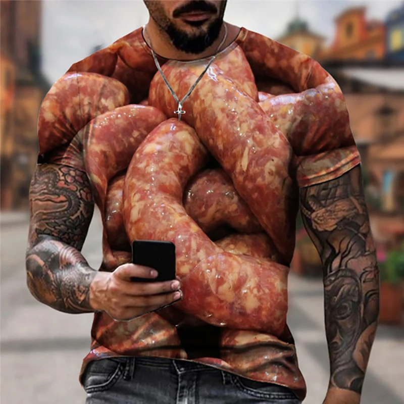 Funny Sausage Print Oversized T Shirt for Men and Women