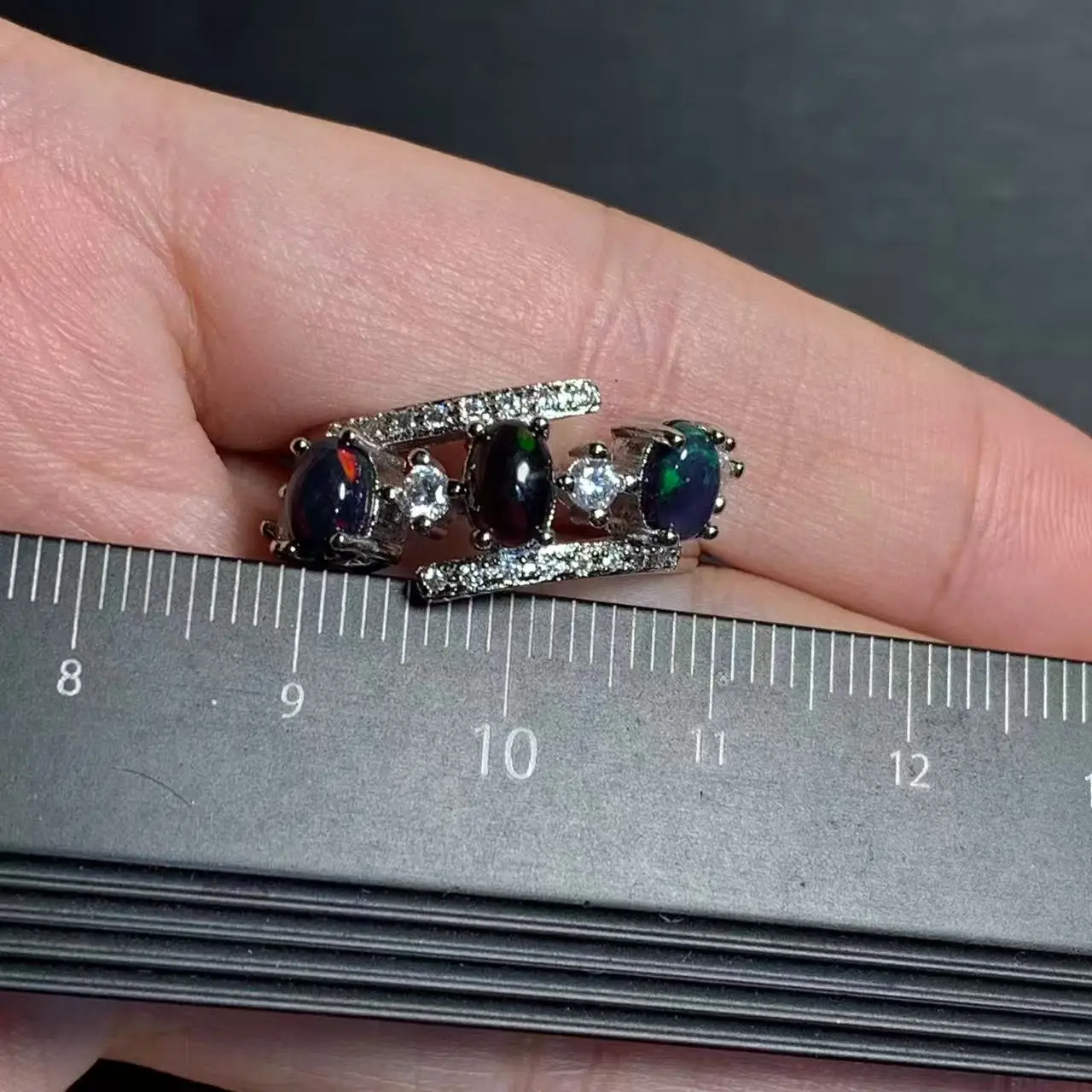 Authentic Natural Black Opal Ring Adjustable Female Stone Ring Jewelry for Women Gift Wholesale Vintage Fine Wedding