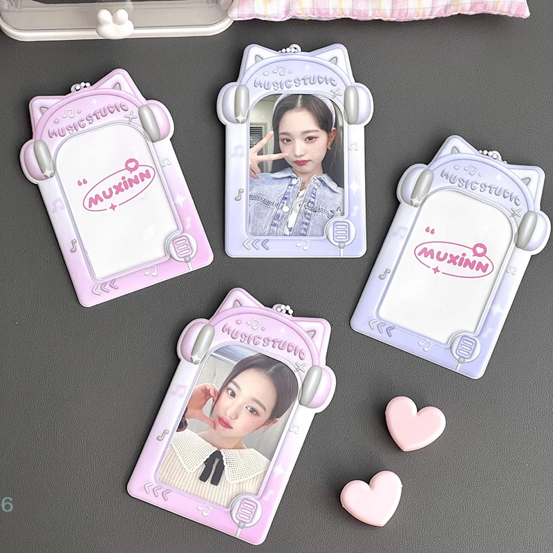 Music Studio Photocard Holder 3 Inch Kpop Idol Photo Protector Case With Keychain Photos Sleeves Student Bus ID Bank Card Case