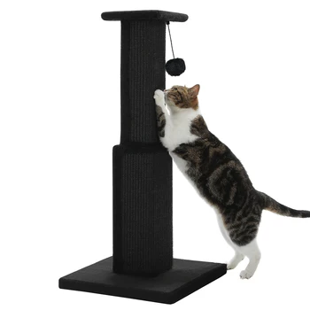 80CM Pet Cat Tree Scratching Post for Indoor Plush Top Perch Stable Durable with Ball Black Natural Sisal Protecting Furniture 1