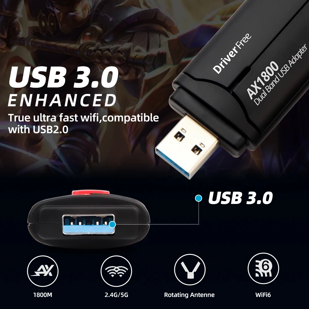 HYFAI Wifi 6 USB 3.0 1800Mbps adaptateur Wi-Fi bibande 5 GHz sans