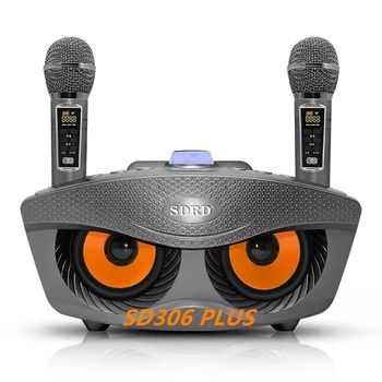 SD306Plus 전문 노래방 기계 무선 블루투스 스피커, 듀얼 마이크 포함, 야외 홈 KTV 시스템, 휴대용 음악 플레이어