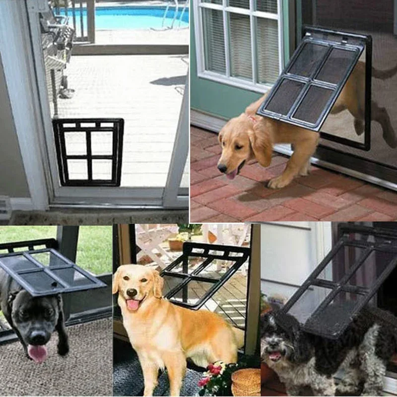 Pet Door Plastic Lockable Screen Window Security Flap Gates Tunnel Fence Free Access for Dog Cat