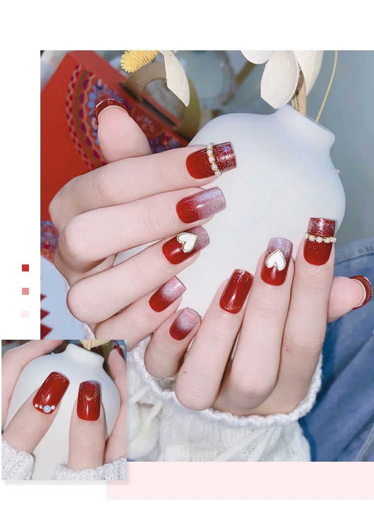 24PCS Design Press On False Nails Kit Coffin Art Tips