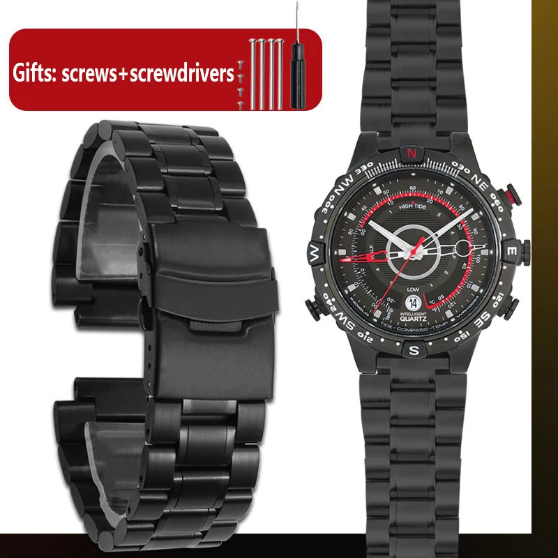 Ремешок из нержавеющей стали для часов Timex T2N720 T2N721 T2N739 серебристый черный