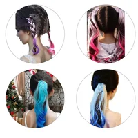 Extensions de cheveux synthétiques colorés pour enfants, extensions de queue de cheval bouclées, légères, avec élastique, 14 po 6