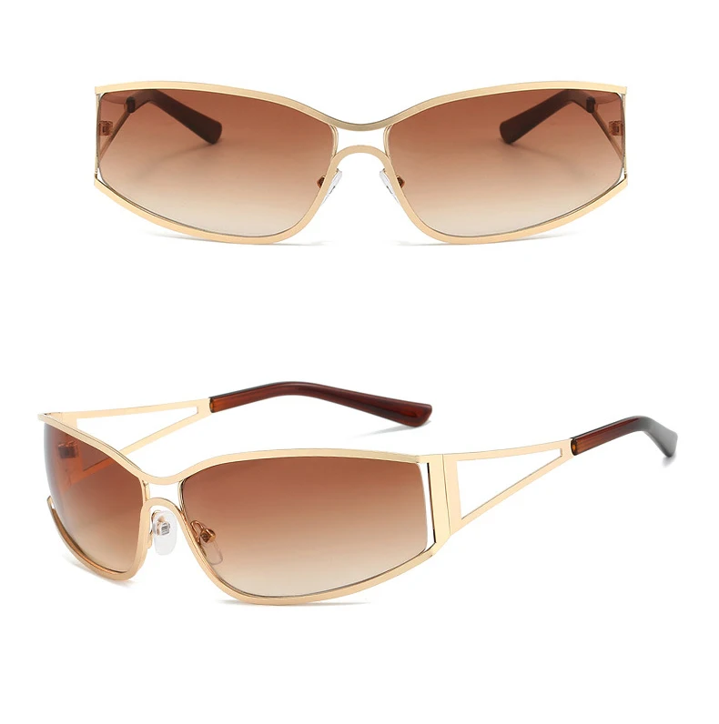Neueste Hollow Out Y2K Sonnenbrille Damen Trendy Gradient 2000'S Wrap Around Sonnenbrille Marke Steampunk Shades Mirror Brillen – Detail 9