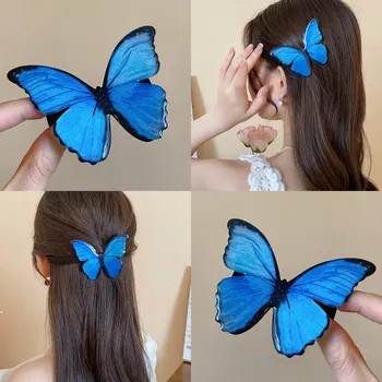 Fermagli per capelli a becco d'anatra lucido con farfalla sfumata blu scuro fata per le donne Accessori di lusso alla moda da sogno premium pastorale 1