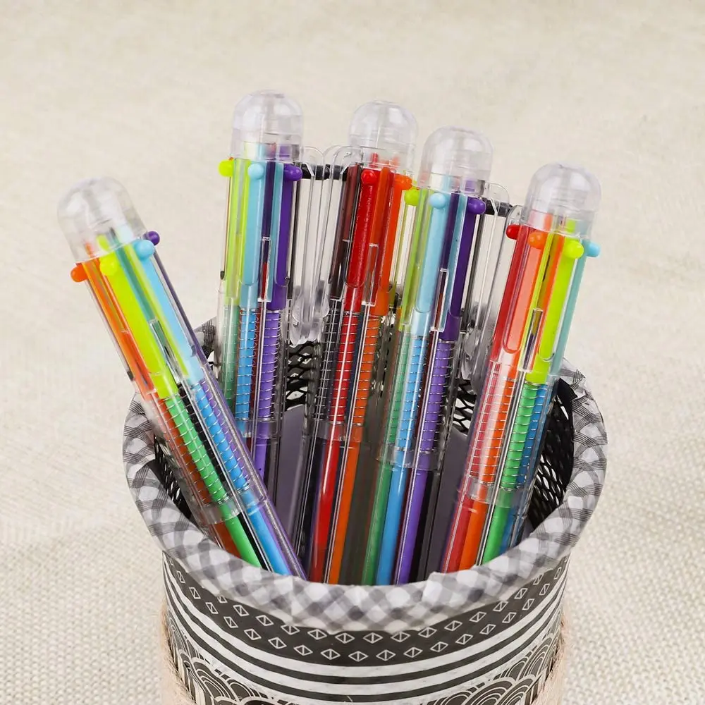 Lot de 10 stylos à bille rétractables multicolores 6 couleurs en 1 - Stylos  à bille arc-en-ciel colorés pour l'écriture, le planificateur, le dessin