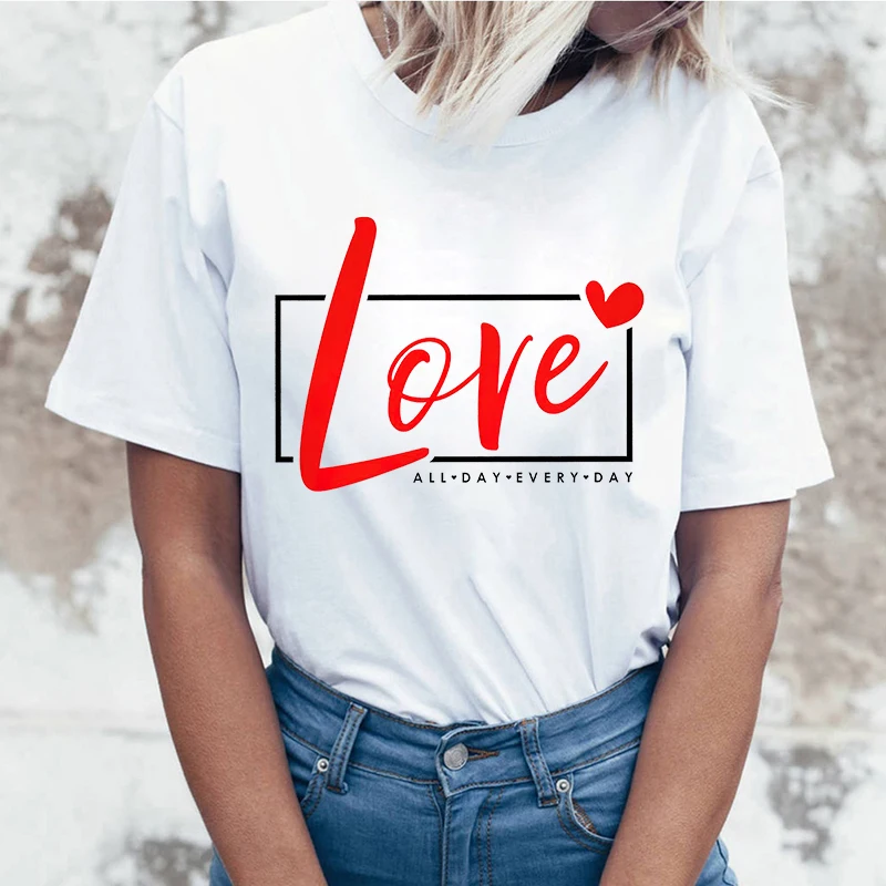 

(High quality T-shirts)New Valentine'S Day Love All Day Every Day Letter Print Clothes Women Summer Short Sleeve Fashion T