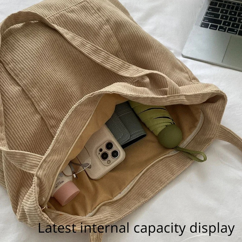 Women's Retro Shoulder Canvas Bag Simple Solid Color Literary Buckle Tote Large Capacity Handbag