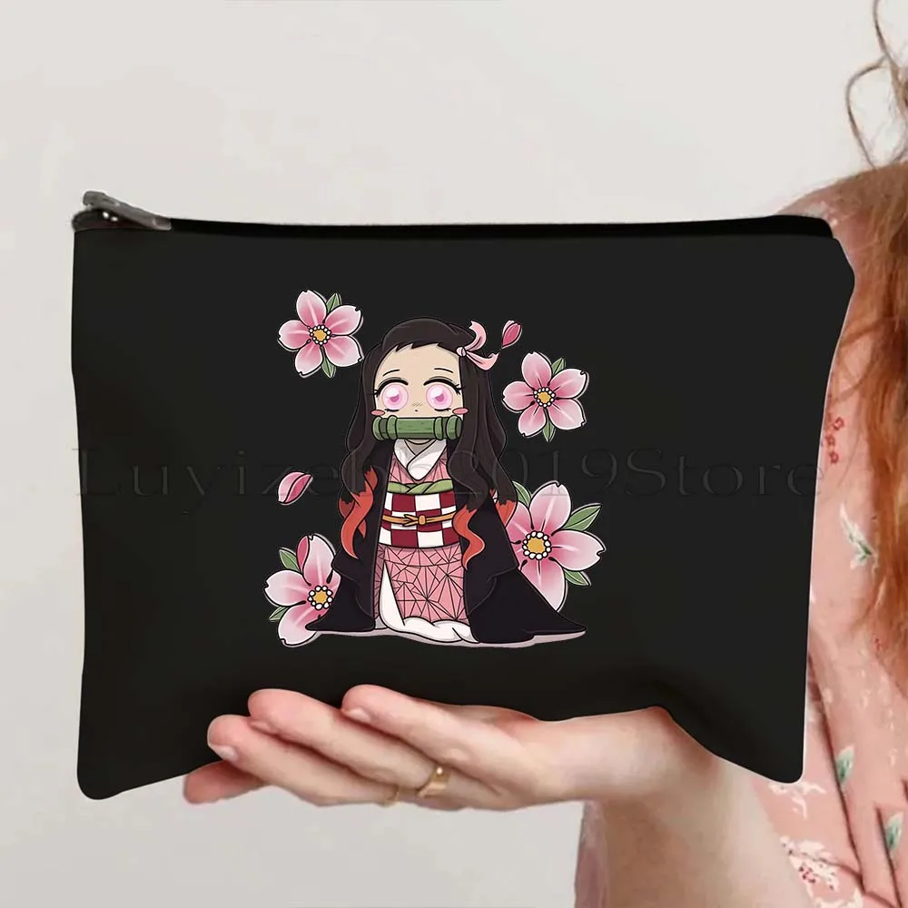Anime Demon Slayer Gifts Tanijro Giyuu Kimetsu Nezuko Canvas Cosmetic Makeup Toilet Storage Card Bag Pencil Case Zipper Pouch 4