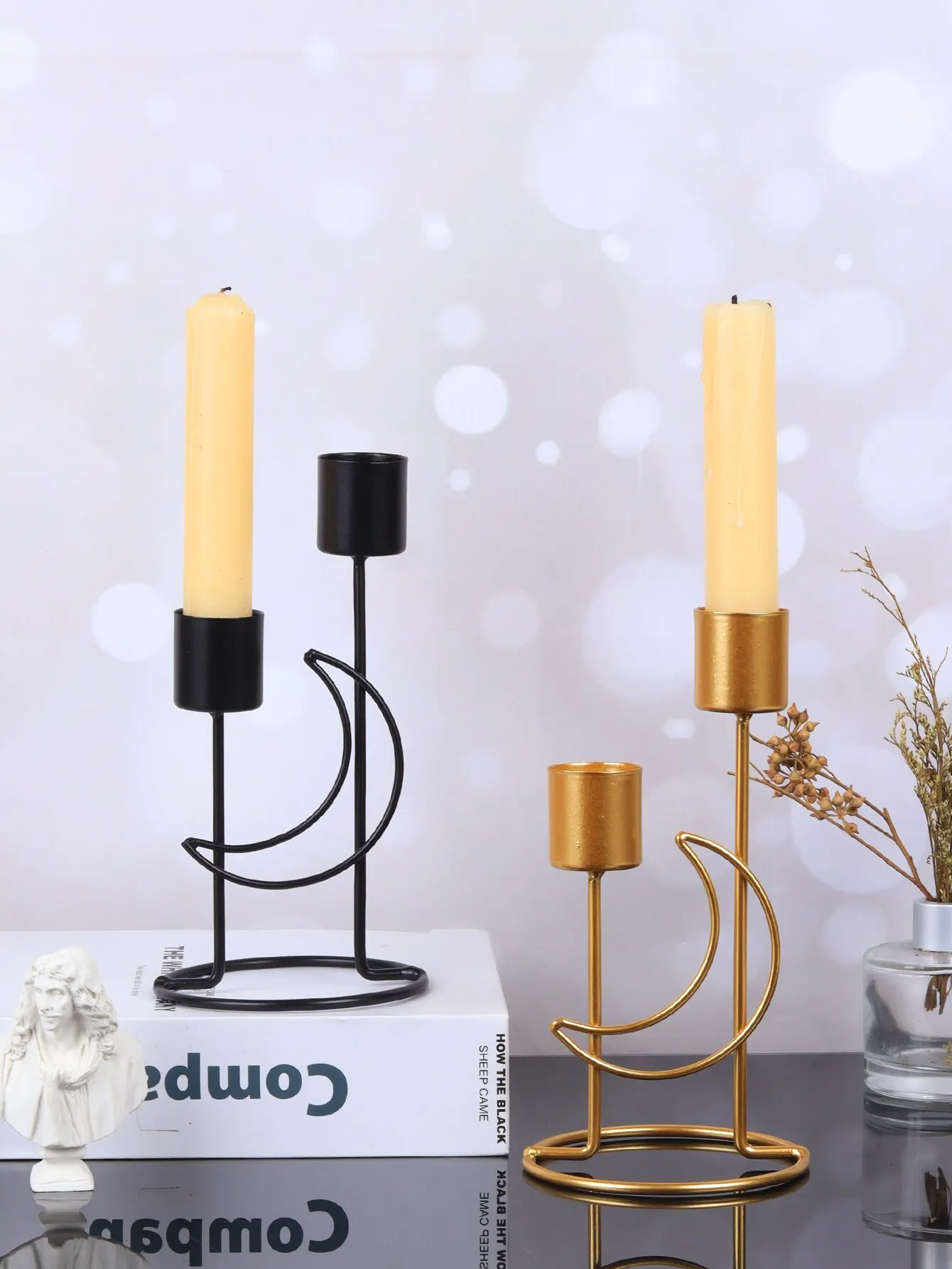 Holder for Pillar Candles 1pc candle holders Metal Candlestick Moon Shape Stand Desktop Tealight Decoration for Dining Party Wedding