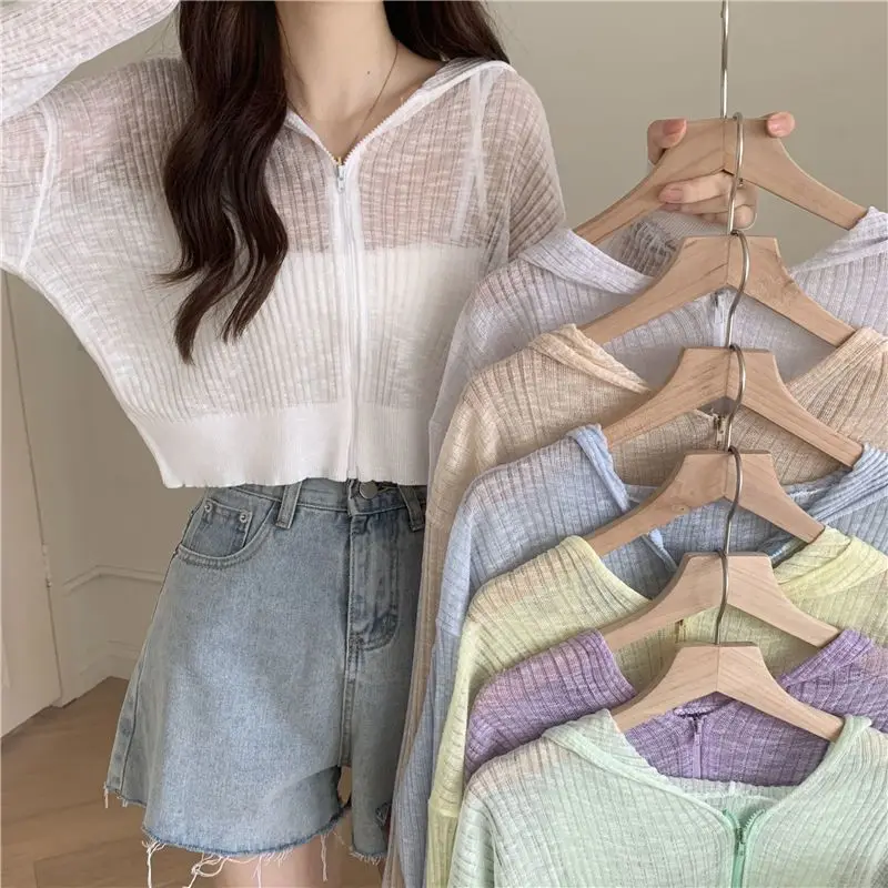여성용 긴팔 단색 가디건, 여성용 지퍼, 올 매치 옐로우, 한국 스타일, 우아한 빈티지 티, 상의